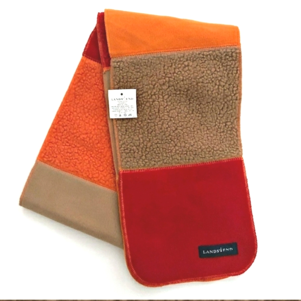 LAND'S END MARINAC OUTERWEAR Insulated Scarf Red Orange Colorblock Sherpa